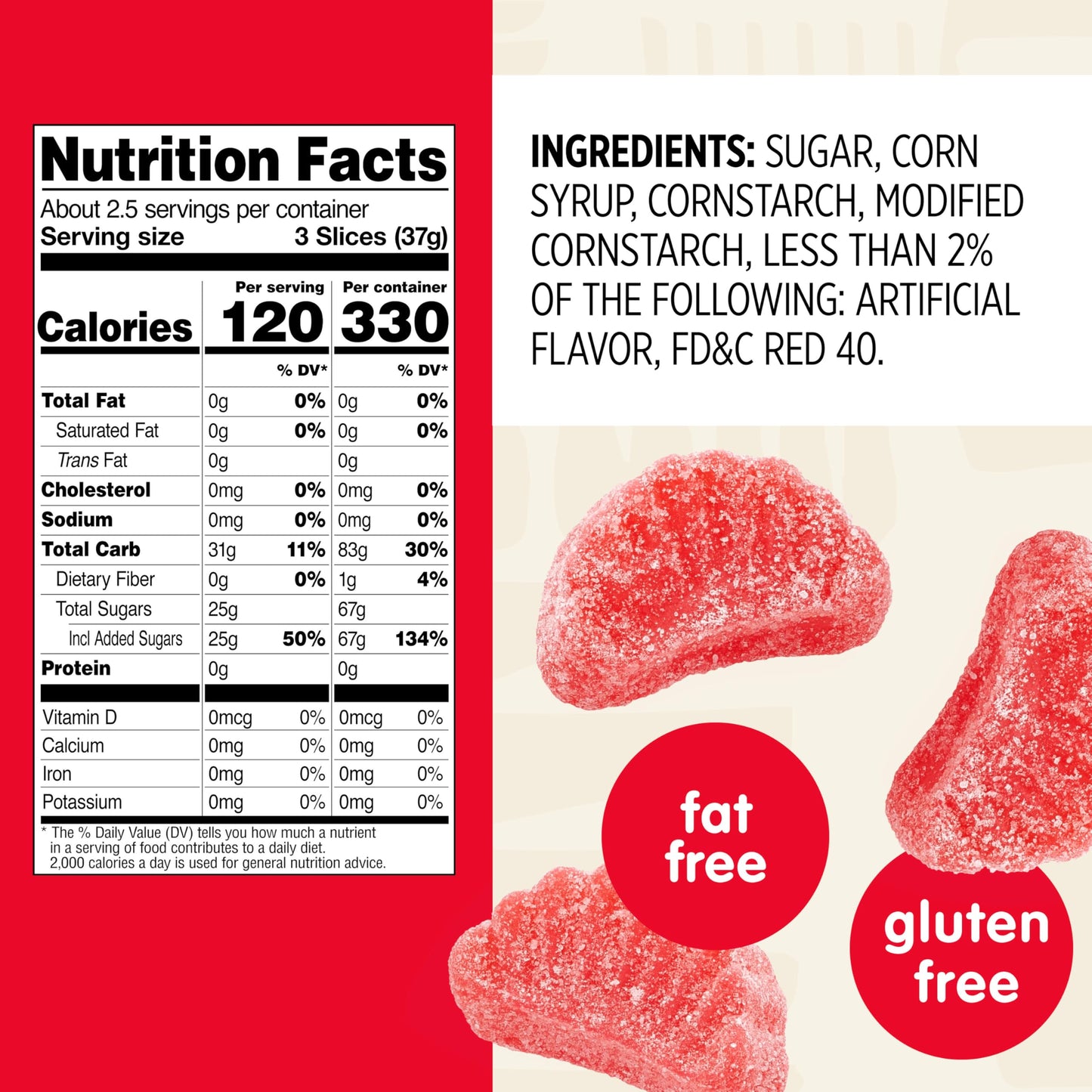 Snak Club Cherry Slices Gummy Candy, Fruit Flavored Candy Gummies, Soft and Chewy, Fat-Free and Gluten-Free Snacks, 3.5 oz Snack