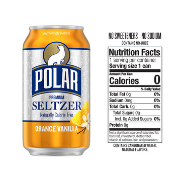 Polar Seltzer Water, Orange Vanilla, 12 fl oz Cans, 18 Pack, 216 Fl Oz Total - Refreshing Sparkling Beverage
