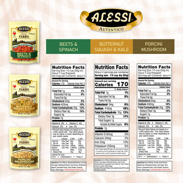 Alessi Autentico, Premium Seasoned Roman Grain Farro, Cooks Like Risotto, Heart Healthy, Easy to Prepare, 7oz (Variety Pack, Pac