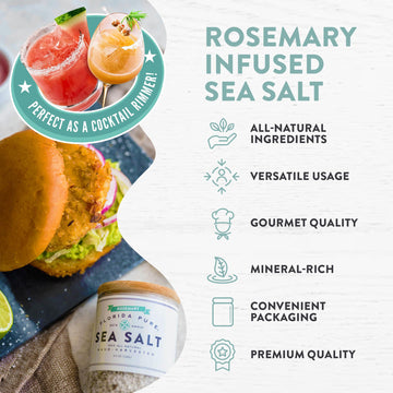 FLORIDA PURE Rosemary Sea Salt - 80+ Mineral Sea Salt, Natural, Unrefined, Non Iodized - for Baking, Cooking, Seasoning & Enhanc