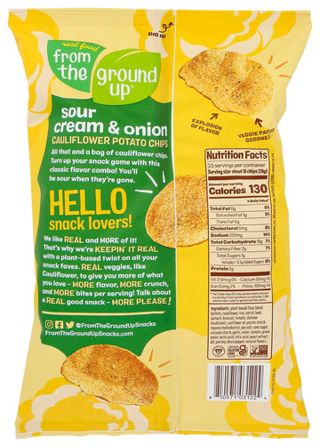 REAL FOOD FROM THE GROUND UP Sour Cream & Onion Cauliflower Chips, 3.5 OZ, Pack of 1