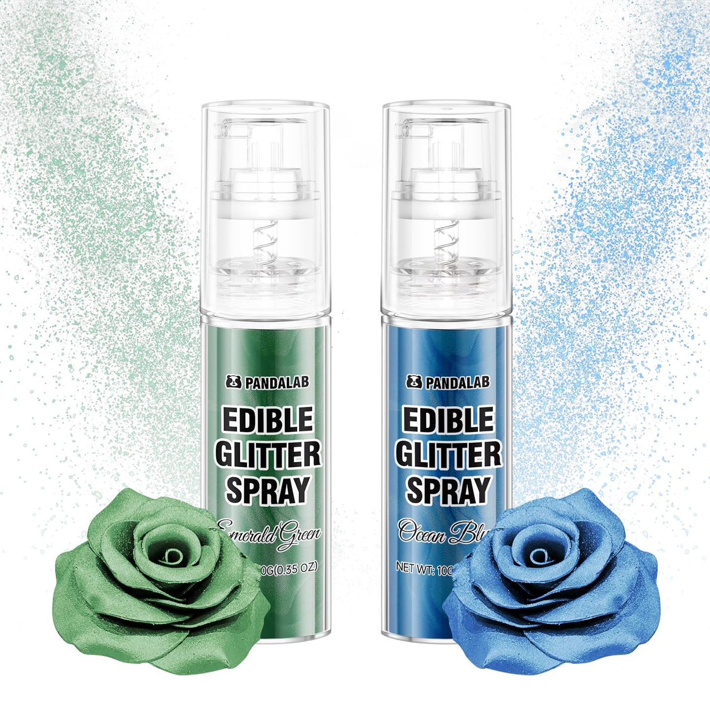 Pandalab Edible Glitter Spray - Food Grade Luster Dust for Drinks & Desserts - Ocean Blue & Emerald Green - 0.35oz Bottle