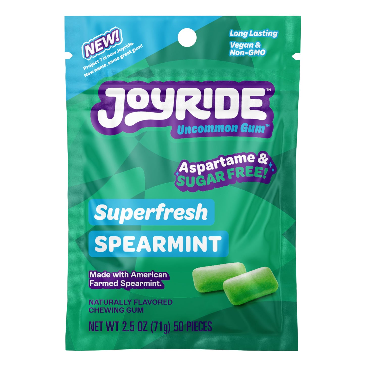 Joyride Gum - Superfresh Spearmint, Aspartame & Sugar Free, Low Carb, Vegan, Healthy Chewing Gum, 1 Pack of 50 Pieces (50 Pieces