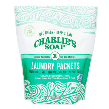 Charlies Soap - Unscented Powdered Laundry Packets 30 Count (6 Pack 180 Total Loads)