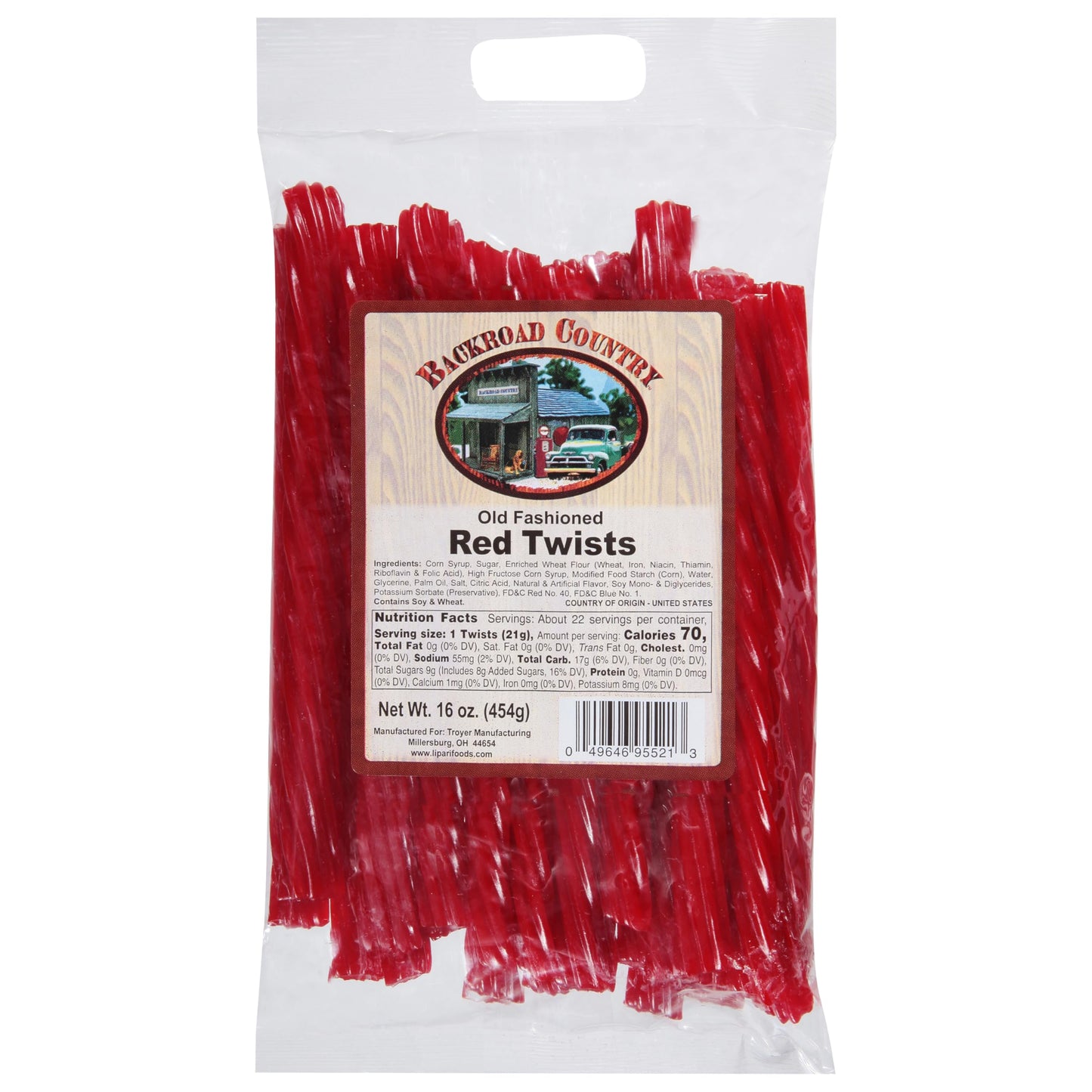 Backroad Country Old Fashioned Red Twists - Licorice Candy - Made In The Usa - 16 Oz (Pack Of 2)