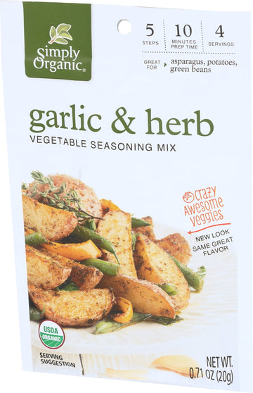 Simply Organic Garlic & Herb Vegetable Seasoning Mix, Certified Organic, Vegan | 0.71 oz