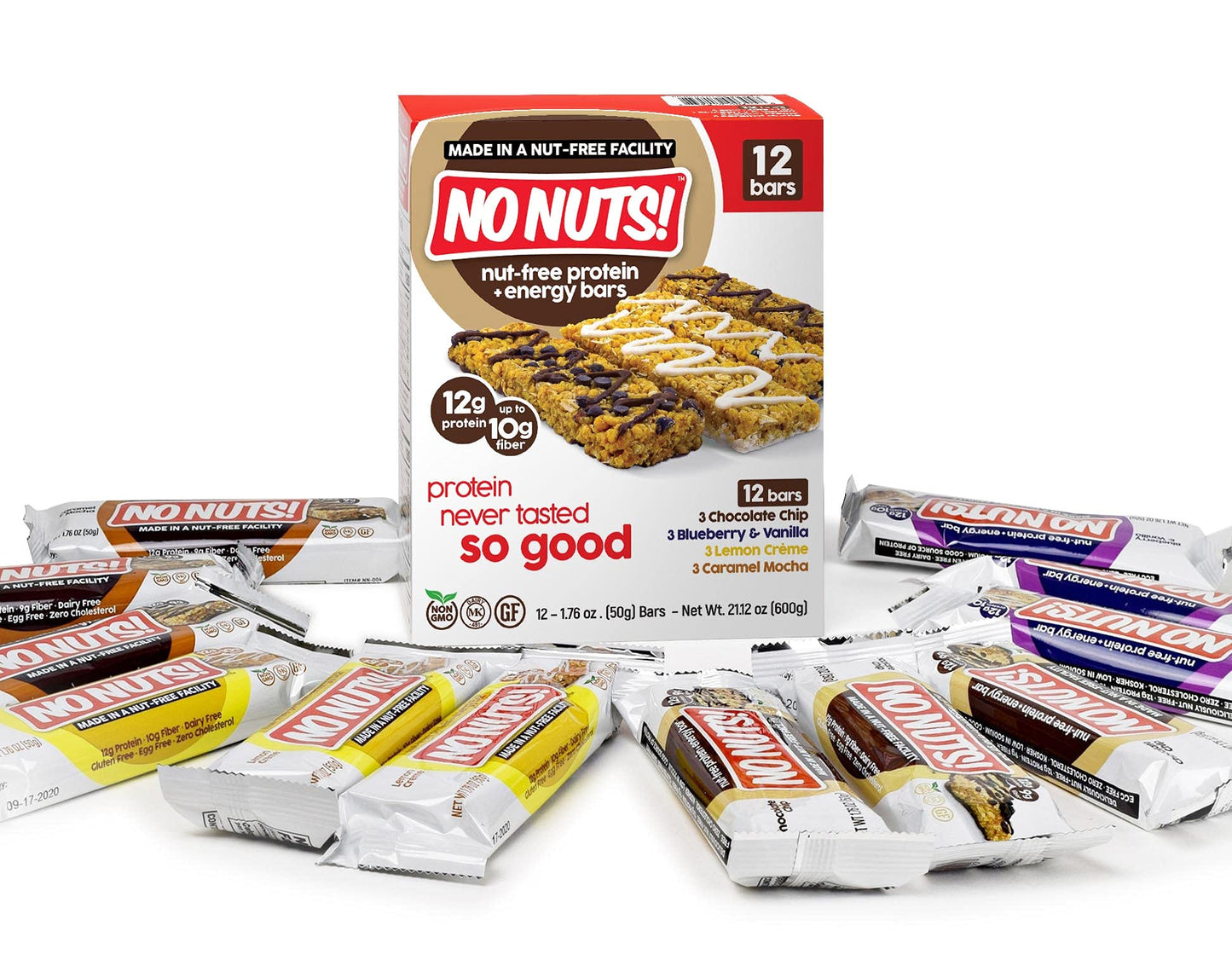 No Nuts! Protein Bars Energy Bars - 100% Nut Free Dairy Free Vegan Protein Bars, Vegan Protein Bars Variety Pack Of 12, Organic,