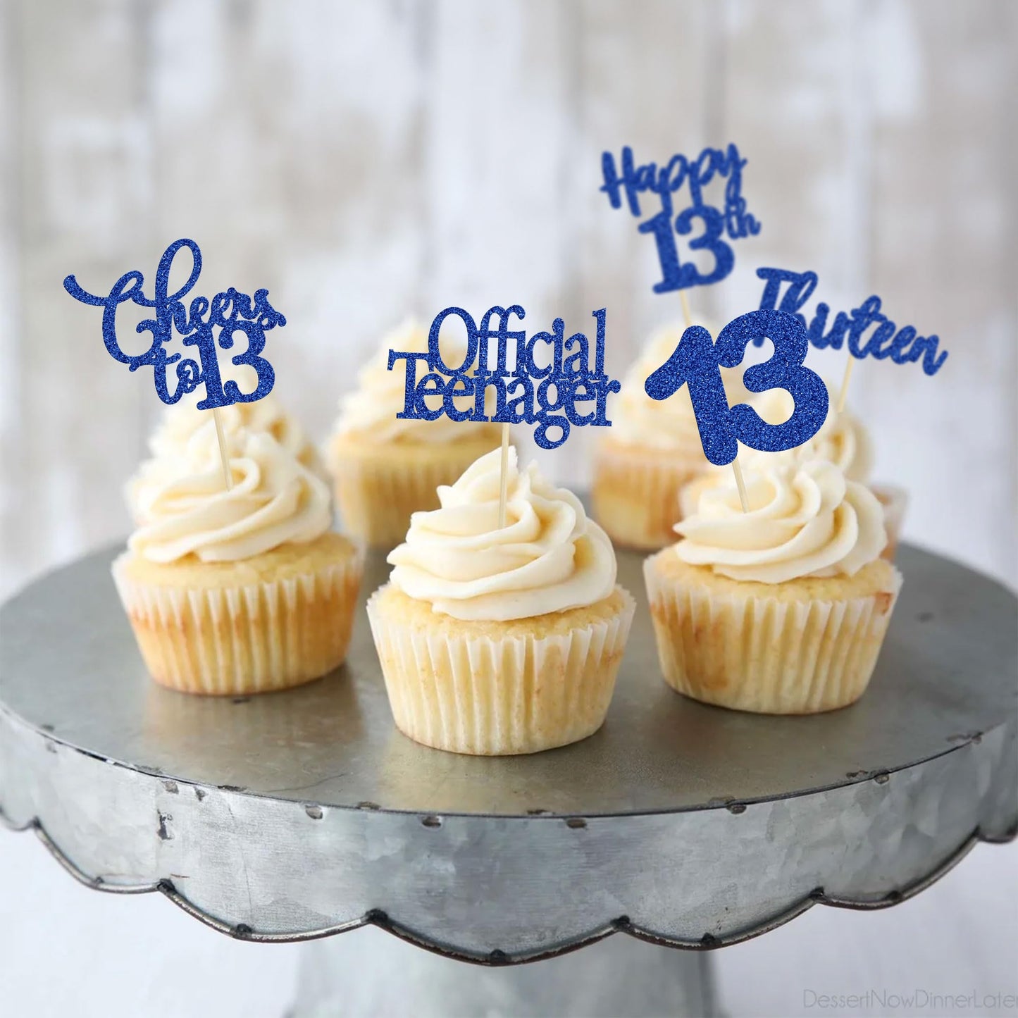 30 Pack Happy 13Th Birthday Cupcake Toppers Dark Blue Glitter 13 Official Teenager Cheers To 13 Years Old Birthday Cupcake Picks