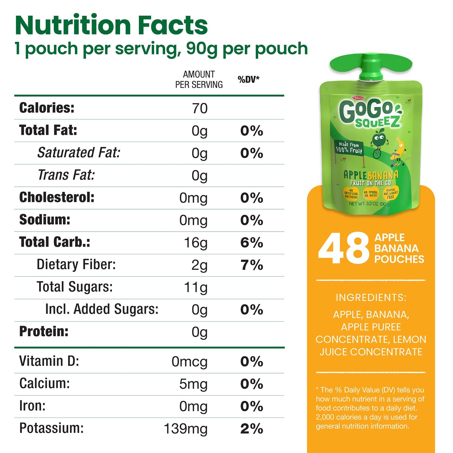 Gogo Squeez Fruit On The Go, Apple Banana, 3.2 Oz (Pack Of 48), Unsweetened Fruit Snacks For Kids, Gluten Free, Nut Free And Dai