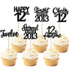 24PCS Black 12th Birthday Cupcake Toppers Twelve Happy 12th Official Teenager Straight Outta 2013 Cupcake Picks Cheers to 12 Len