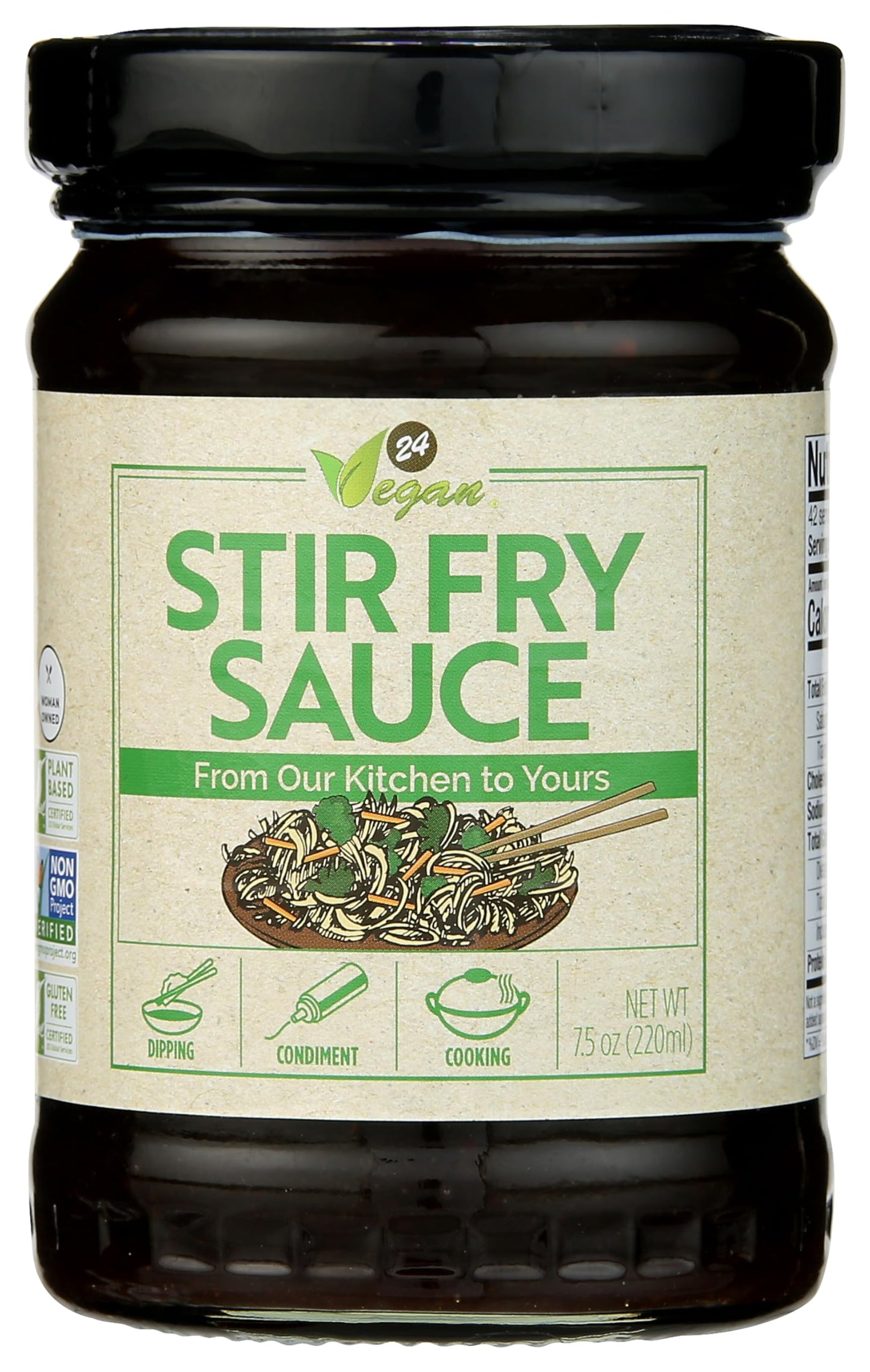 24Vegan Stir Fry Sauce - Vegan - All Natural - Non GMO - No MSG - 7.5oz - Stir Fry and Dipping Sauce