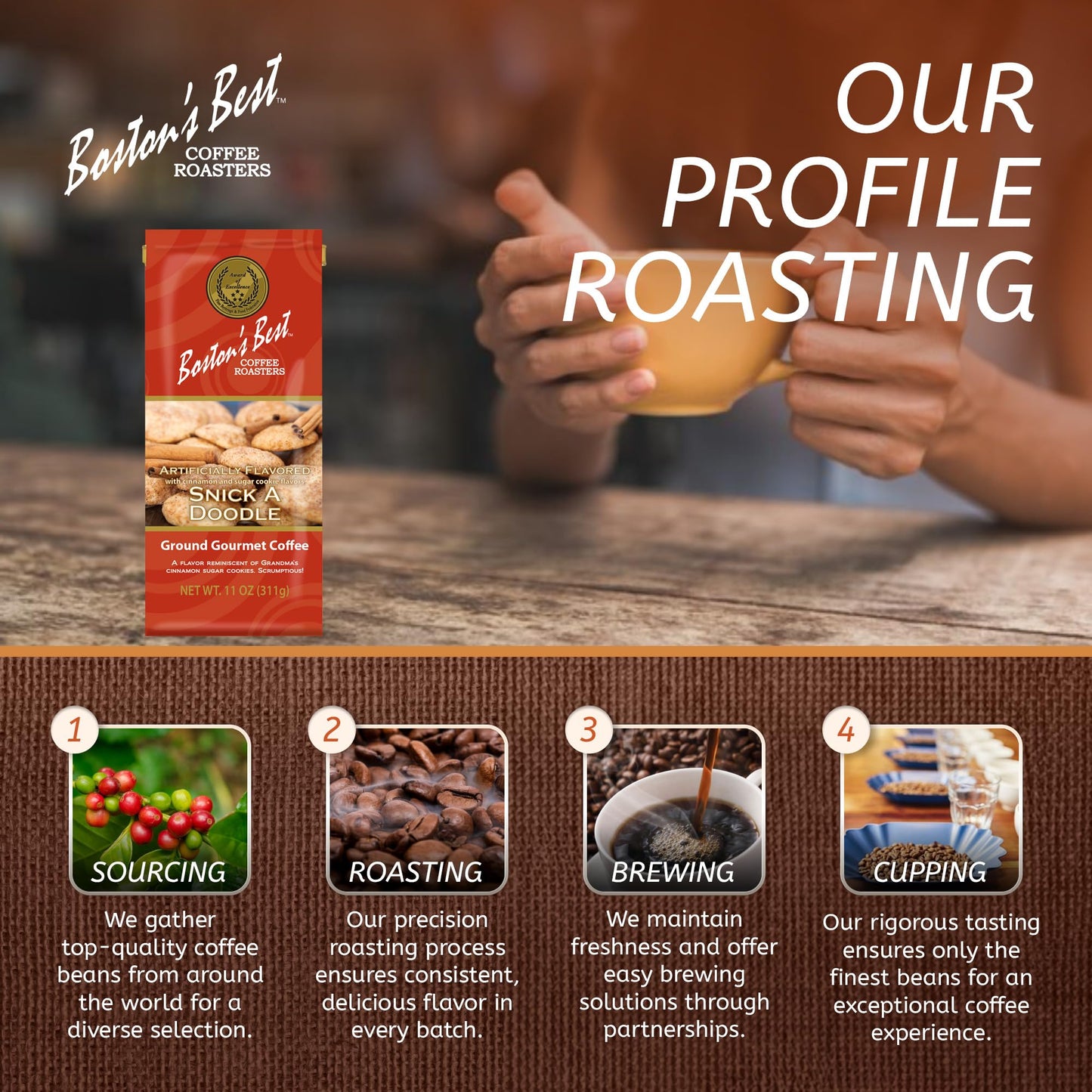 Bostons Best - Snick A Doodle Flavored Delicious Gourmet Coffee, Premium Ground Coffee, 11 Oz. / 311 G Coffee Bag