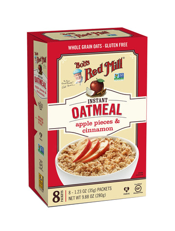 Bob's Red Mill Instant Oatmeal Packets, Apple Pieces & Cinnamon, 8 Packets Total (1 Box/8 Packets per Box), Non-GMO, Gluten Free