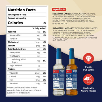 Torani Sugar Free Hazelnut Syrup And Sugar Free Vanilla Syrup Variety 2-Pack, Coffee Syrups For Drinks, Pumps Included, 25.4 Fl