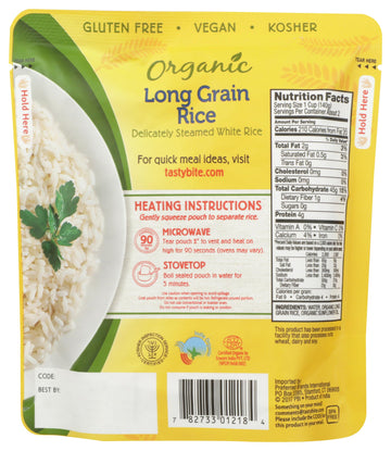 Tasty Bite Organic Long Grain Rice,8.8 Ounce, Pack Of 6, Ready To Eat, Microwavable, Vegan, Gluten-Free