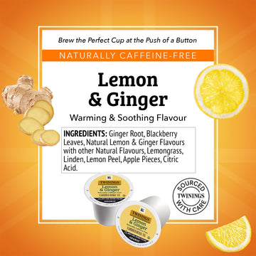 Twinings Lemon & Ginger Herbal Tea K-Cup Pods, Naturally Caffeine Free, 12 Count (Pack of 6), Model COMINHKG075964