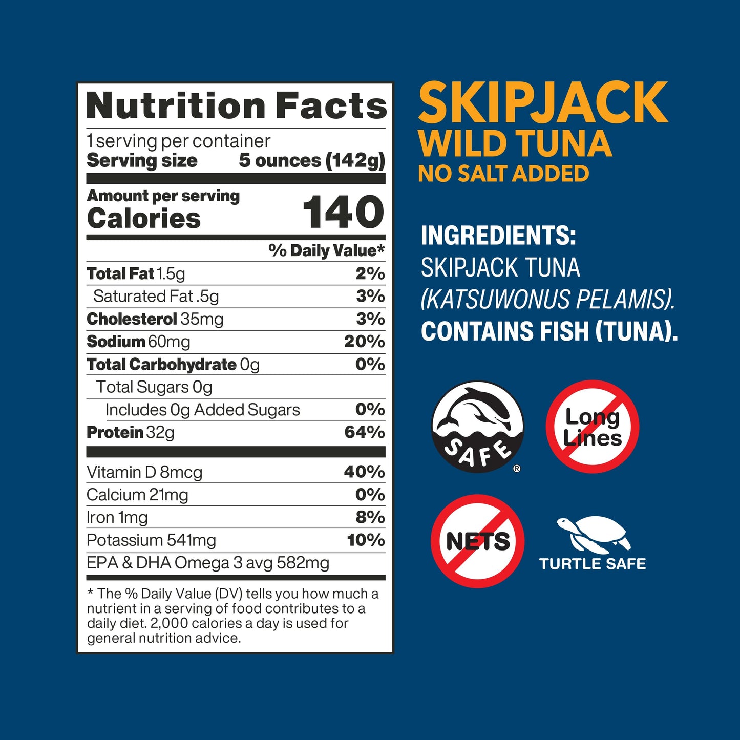 Wild Planet Skipjack Wild Tuna, No Salt Added, Canned Tuna, Sustainably Wild-Caught, Pole & Line, Non-Gmo, Kosher, 5 Ounce (Pack