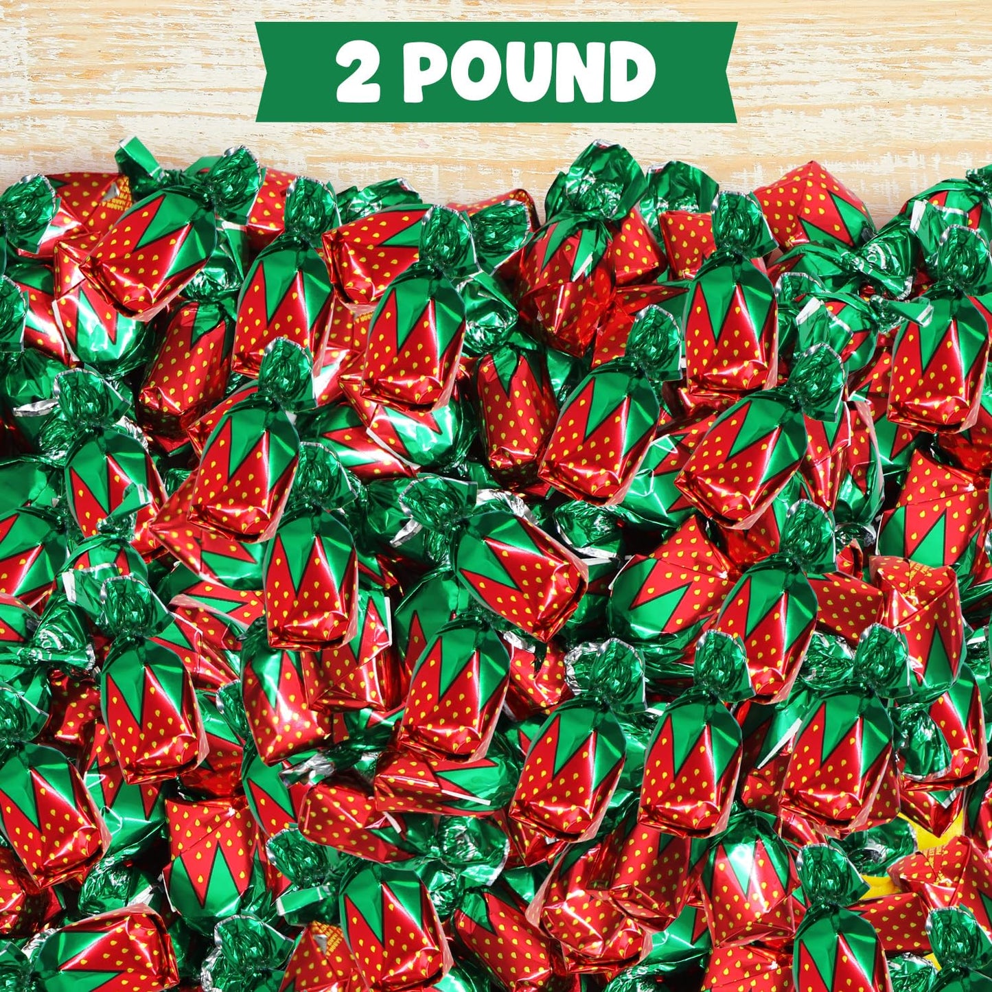 Strawberry Filled Hard Candy Bon Bons 2 lbs Bulk Pack - Individually Wrapped Fruit-Filled Candy Classic Strawberry Hard Candy for Holiday Parties and Snacks