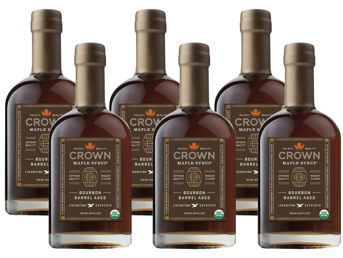 Crown Maple Bourbon Barrel Aged Organic Maple Syrup, Pancakes, Flavor Cocktails, Marinades And Sauces, 25 Fl Oz, (Pack Of 6)
