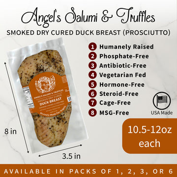 ANGELS SALUMI Smoked Dry-Cured Duck Breast Prosciutto – Gourmet Charcuterie, 10.5-12oz (Pack of 6), & -Free