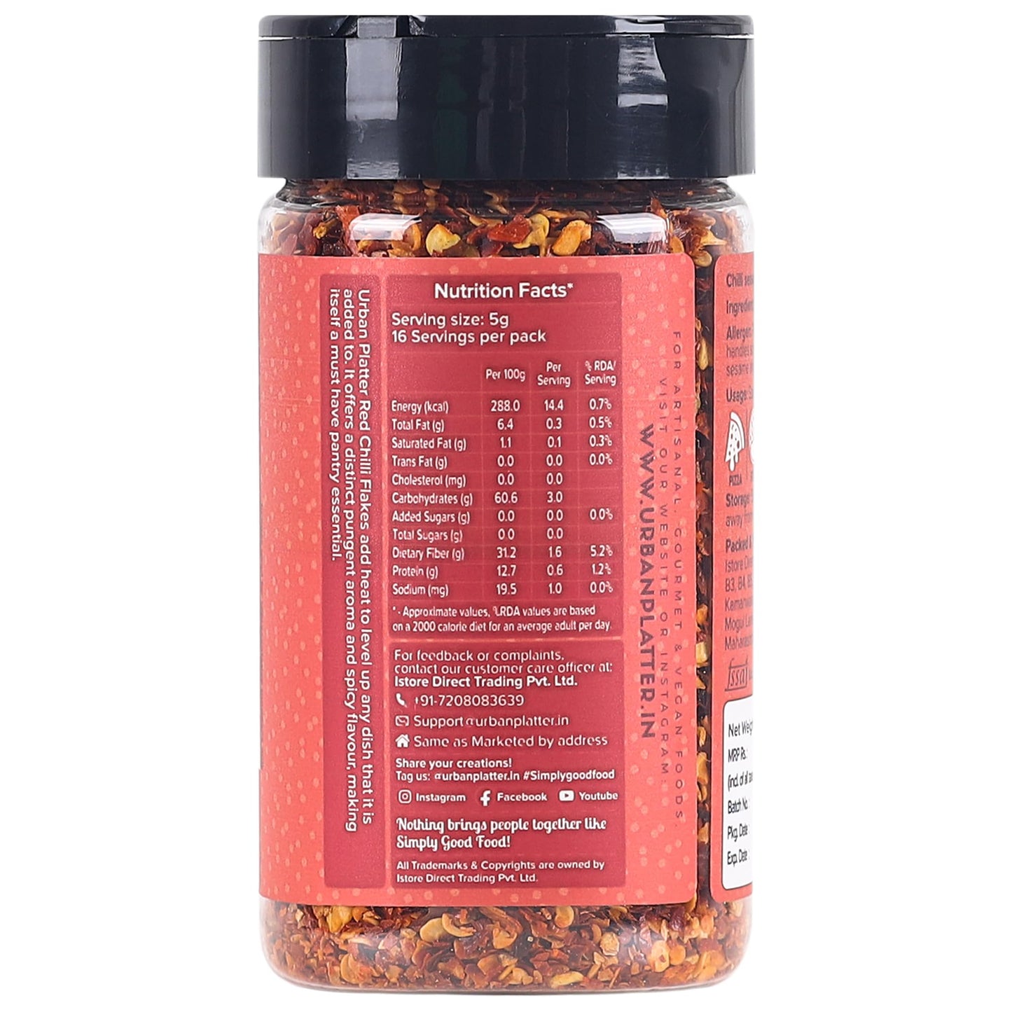 Urban Platter Dried Red Chilli Flakes, 80G
