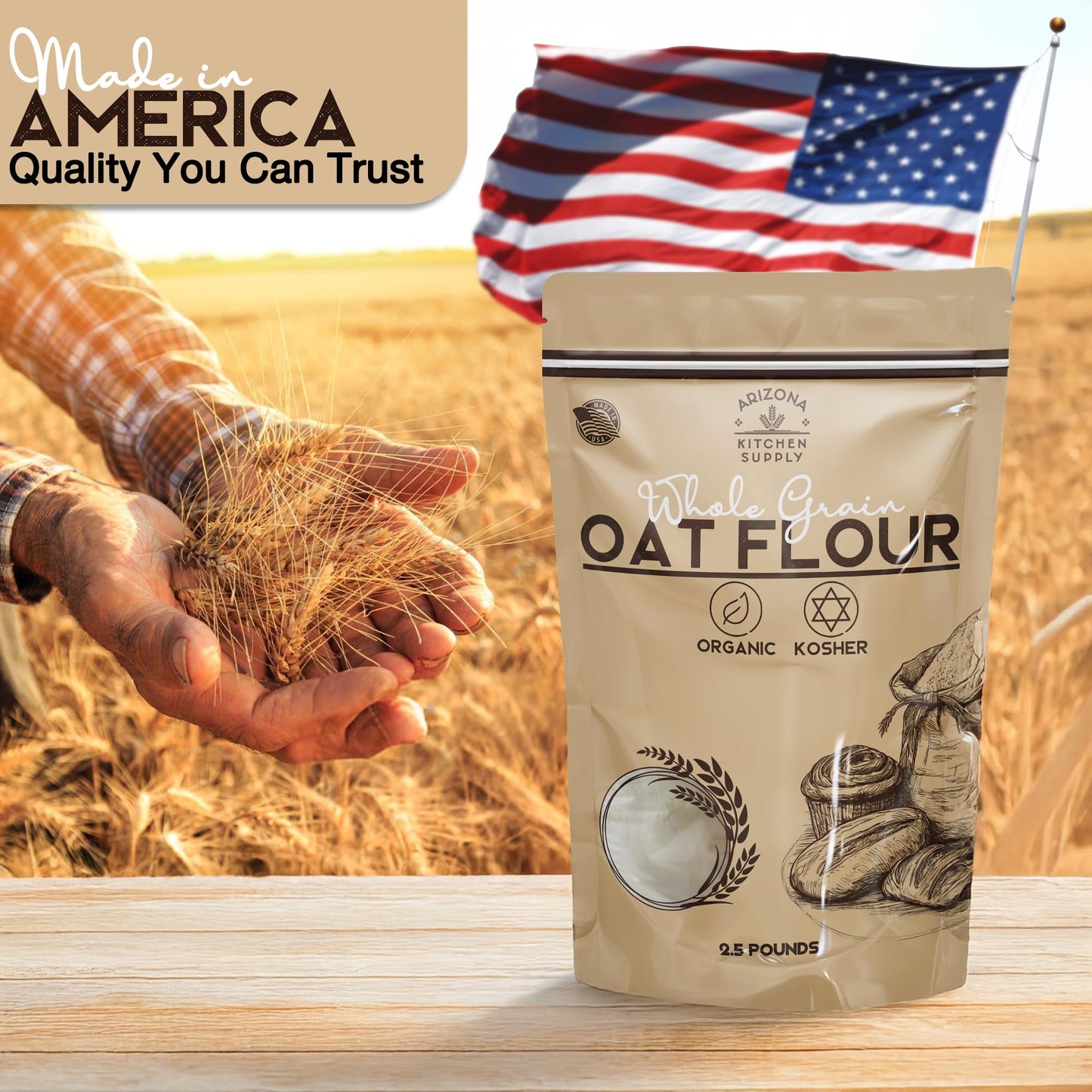 Organic Whole Grain Oat Flour - 2.5 Lb - Product Of The Usa - Premium, Nutrient-Rich Flour For Baking & Cooking Brough To You By