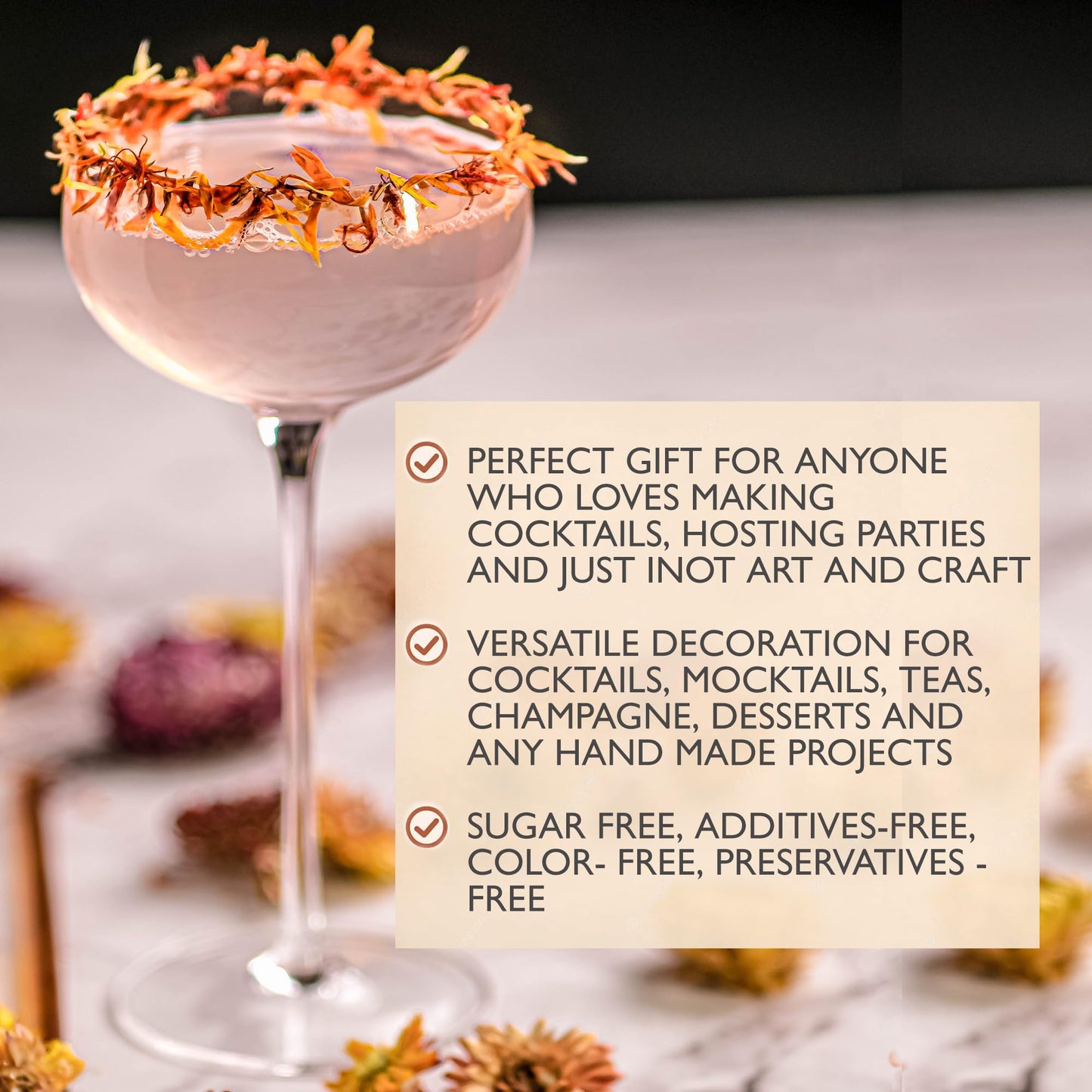 Millin Cocktail Garnish Gift Set - Edible Flowers & Dehydrated Fruits, 150 Drinks, 100% Natural