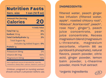 Recess Mood Magnesium & Adaptogen Drink, Relaxation Beverage, 12 ounce (Peach Ginger, 12 pack)