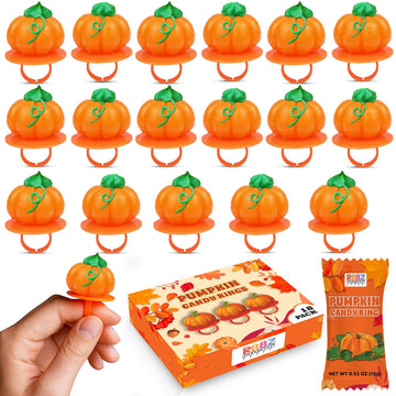 Pumpkin Candy 3D Ring Pops - 18 Individually Wrapped Suckers Bulk Pack - Fall Candy Party Favors - Thanksgiving Treats