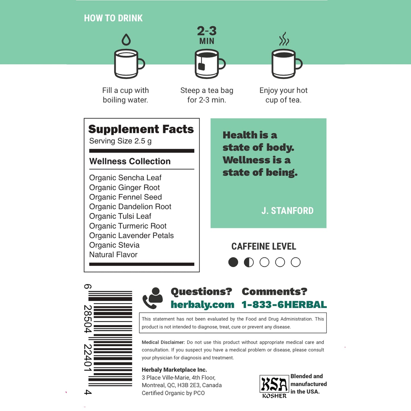 Herbaly Wellness Collection Tea - 8 Active Herbs - Improve General Health, Strengthen Immunity - Natural, Organic, Non-Gmo, Vega