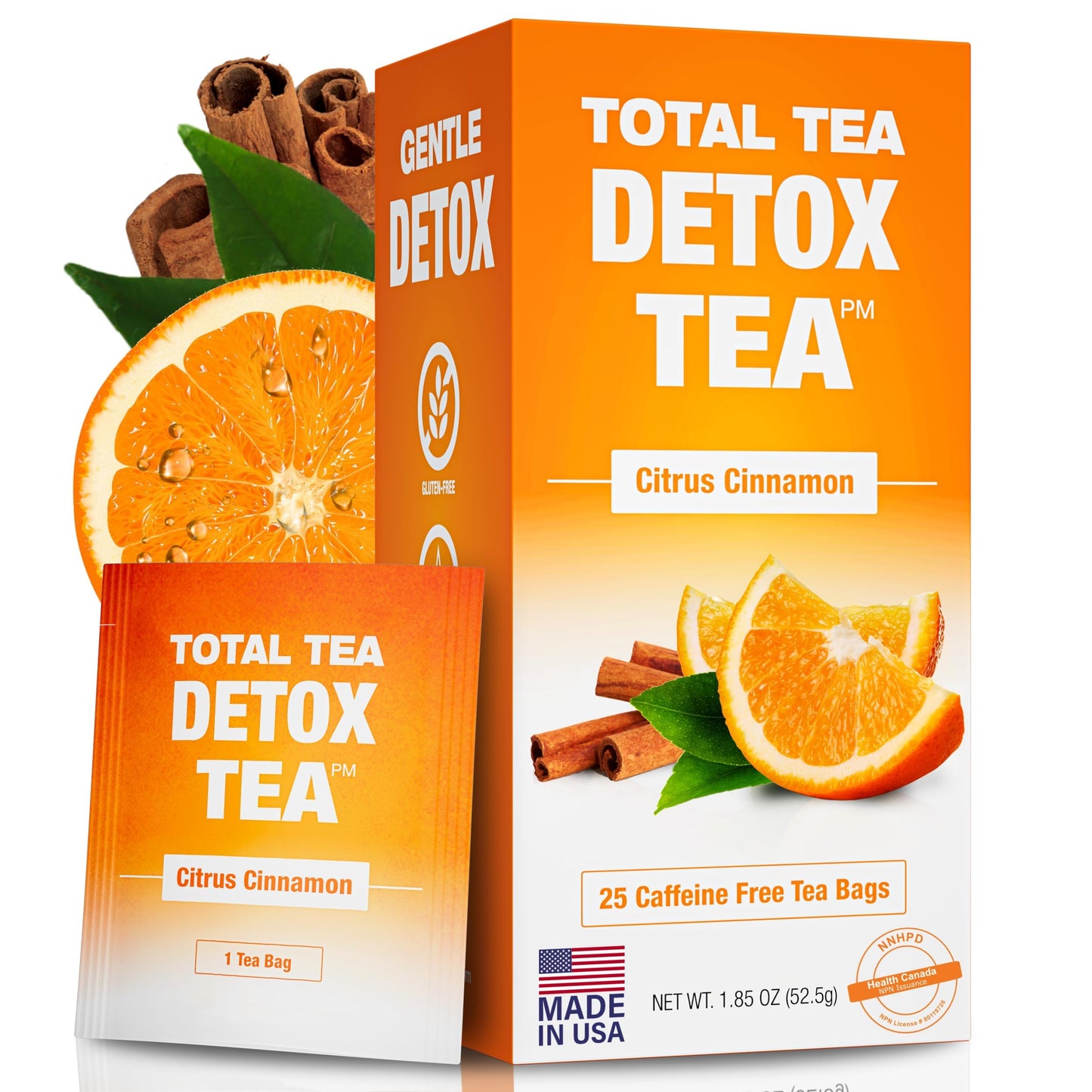 Total Tea SIimming Detox Tea Caffeine Free - 25 Day Detox - Herbal Tea with Chamomile Hibiscus Tea & Ginger Root for Colon Cleanse - Natural Citrus & Cinnamon Herbal Tea for Digestive Health