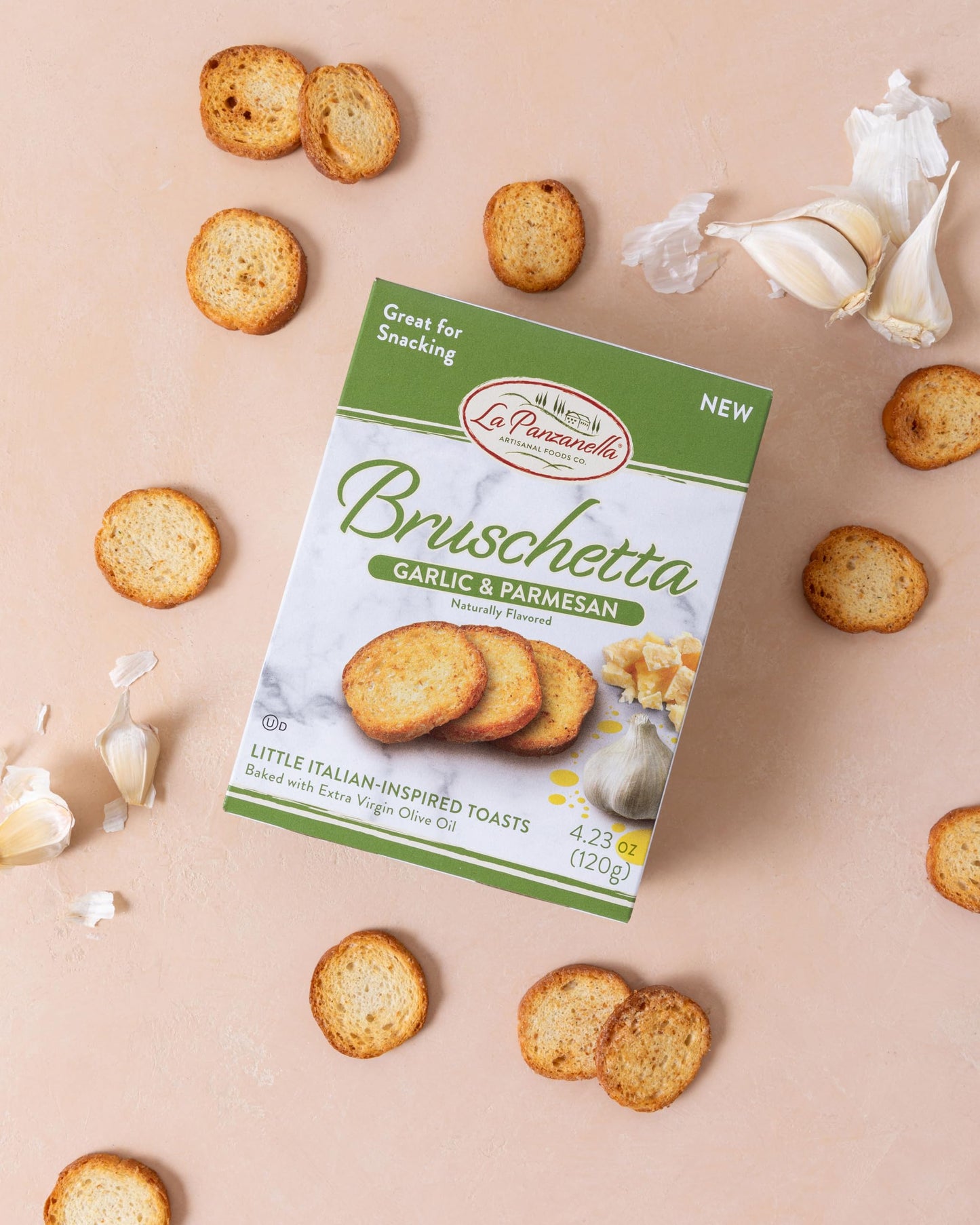La Panzanella Garlic and Parmesan Bruschetta Crackers - Italian-inspired Toasts, For Soups, Dips, Spreads or Snacks, 4.23oz (120