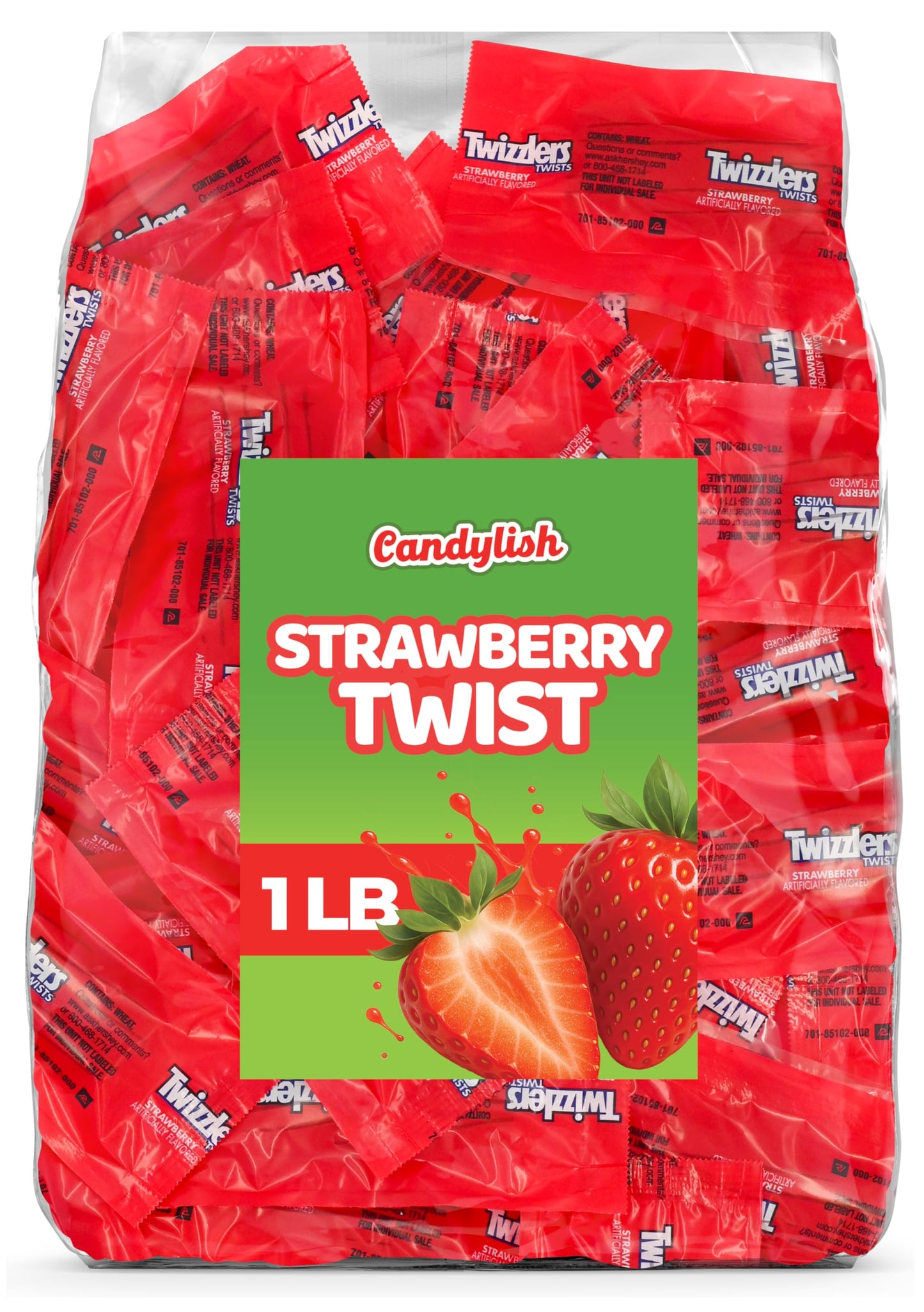 Candylish Strawberry Twists Bulk Candy – Chewy Licorice – 1 LB Bag (Approx. 46 Pieces) – Ideal for Parties and Movie Nights