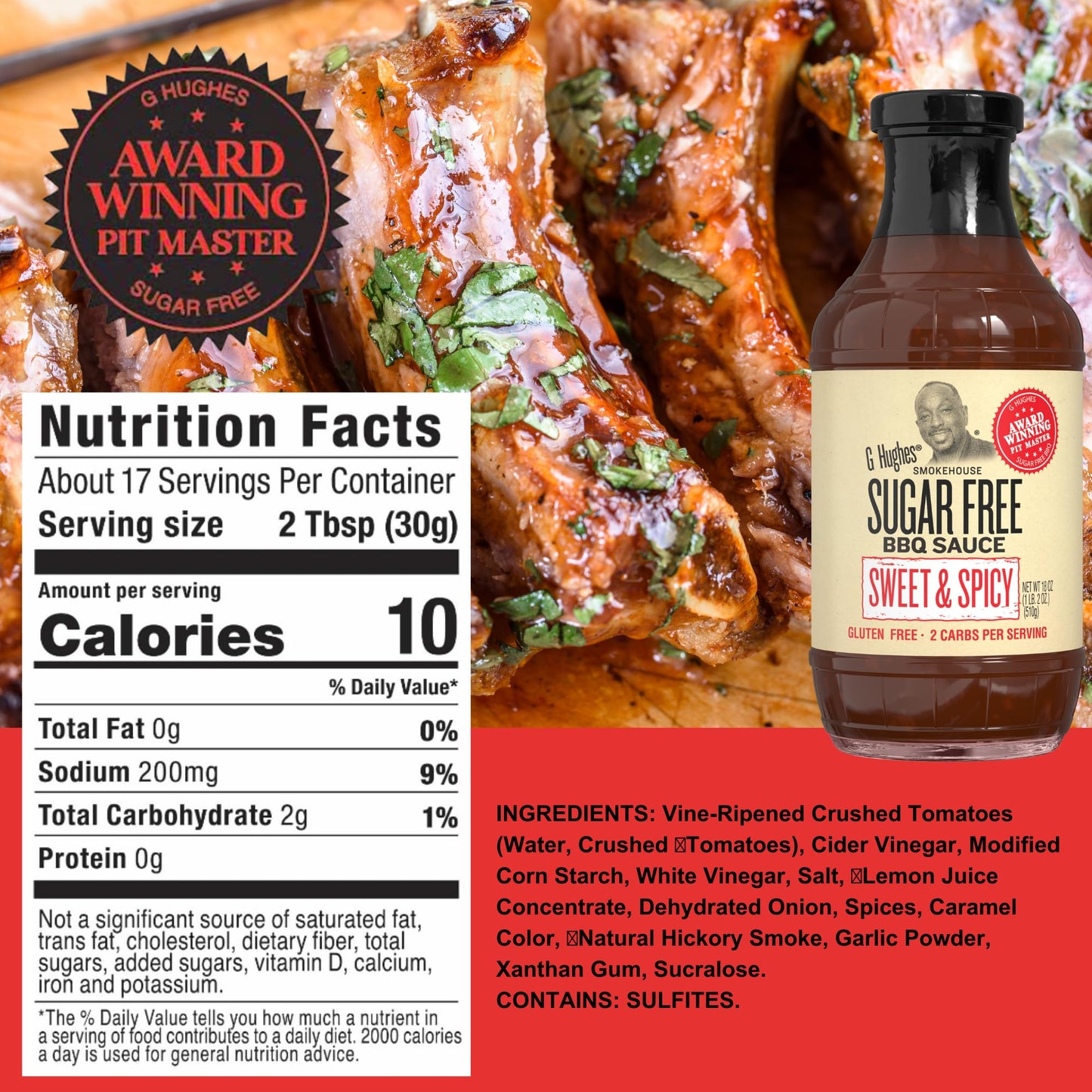 G Hughes Sugar Free Mesquite, Sweet Heat, Sweet & Spicy BBQ Sauce Variety Pack - Gluten Free Sauces, Sugar Free BBQ Sauces - 18