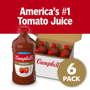 Campbells Tomato Juice, 100% Pure, 64 Fl Oz Bottle, Pack of 6