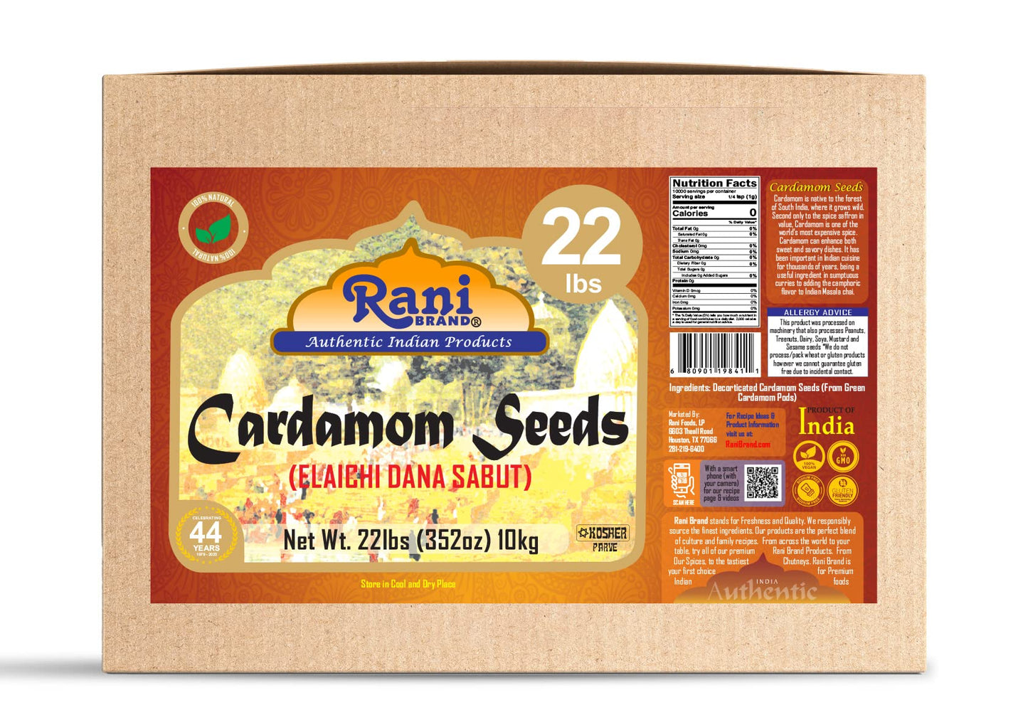 Rani Cardamom (Elachi) Decorticated Seeds Indian Spice 352Oz (22Lbs) 10Kg Bulk Box ~ All Natural | Vegan | Gluten Friendly | Non-Gmo | Kosher | Indian Origin