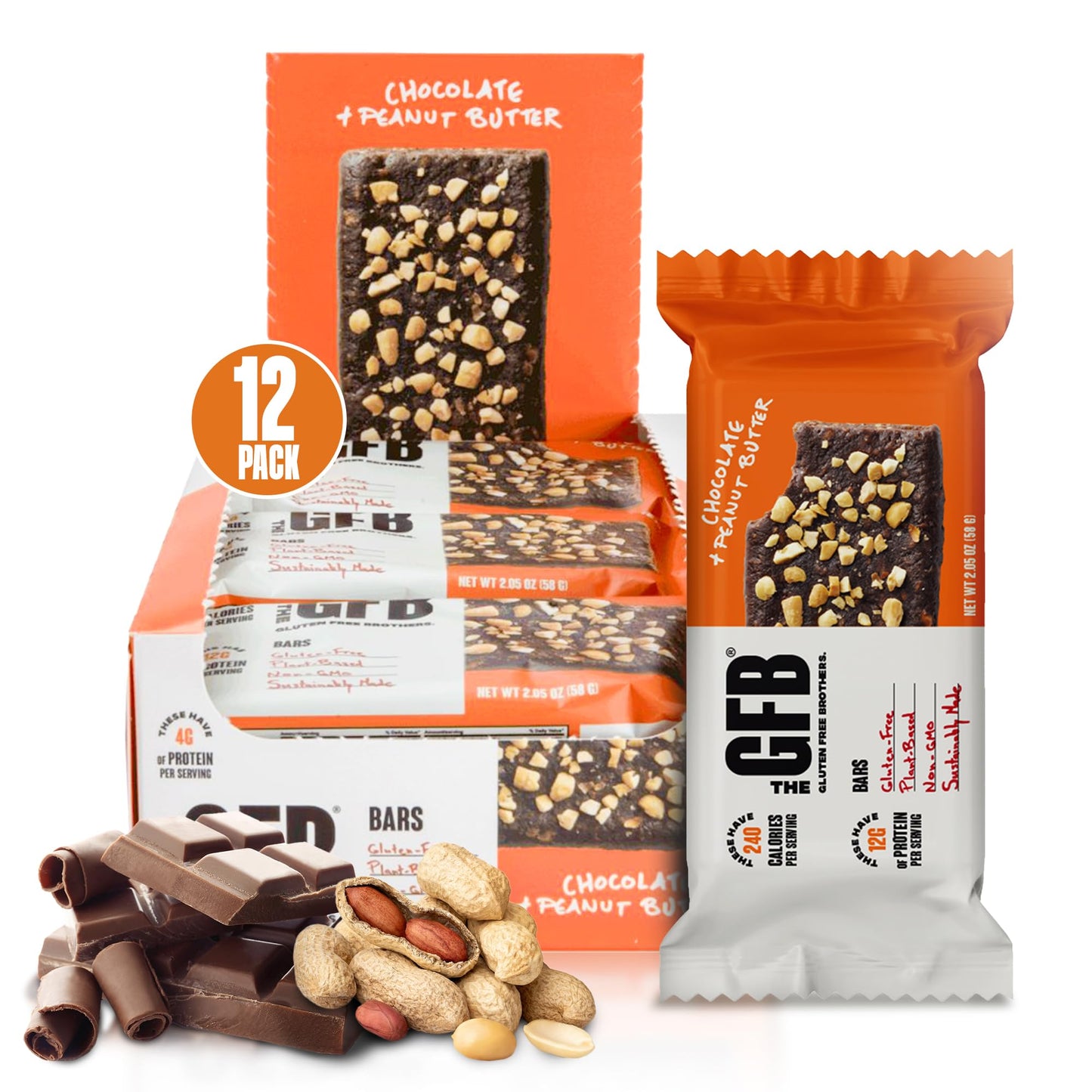 The GFB Chocolate Peanut Butter Protein Bars - Gluten Free, Plant Based, Non GMO, Sustainably Made - Ridiculously Tasty, Healthy