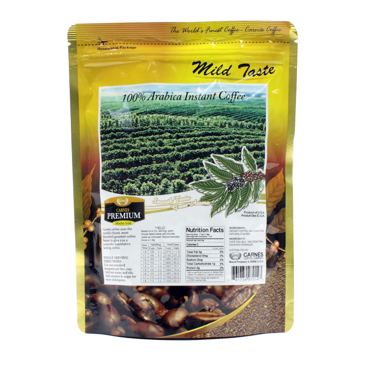 Carnes Premium Instant Coffee 100% Arabica Coffee (Mocha, 7Oz_1 Pack)