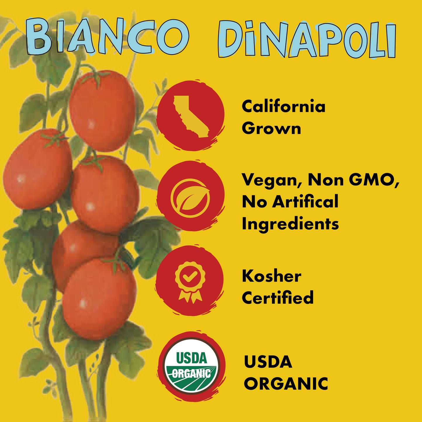 Bianco DiNapoli Organic Whole Peeled Tomatoes - Vine Ripened California Grown Tomatoes with Basil - Ideal for Flavorful Sauces,