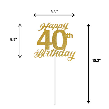 40Th Birthday Cake Topper, 40Th Happy Birthday Party Decoration With Premium Gold Glitter