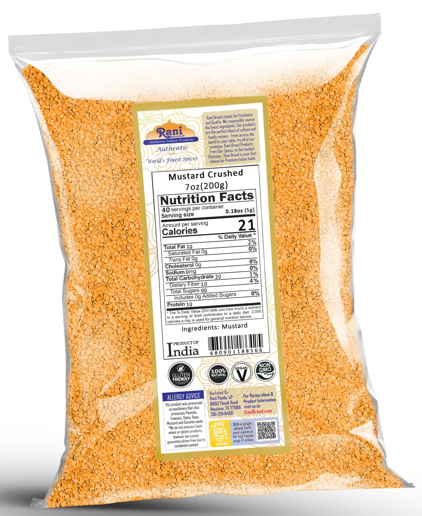 Rani Mustard Seeds Crushed Coarse 7Oz (200G) ~ All Natural | Gluten Friendly | Non-Gmo | Kosher | Vegan | Indian Origin