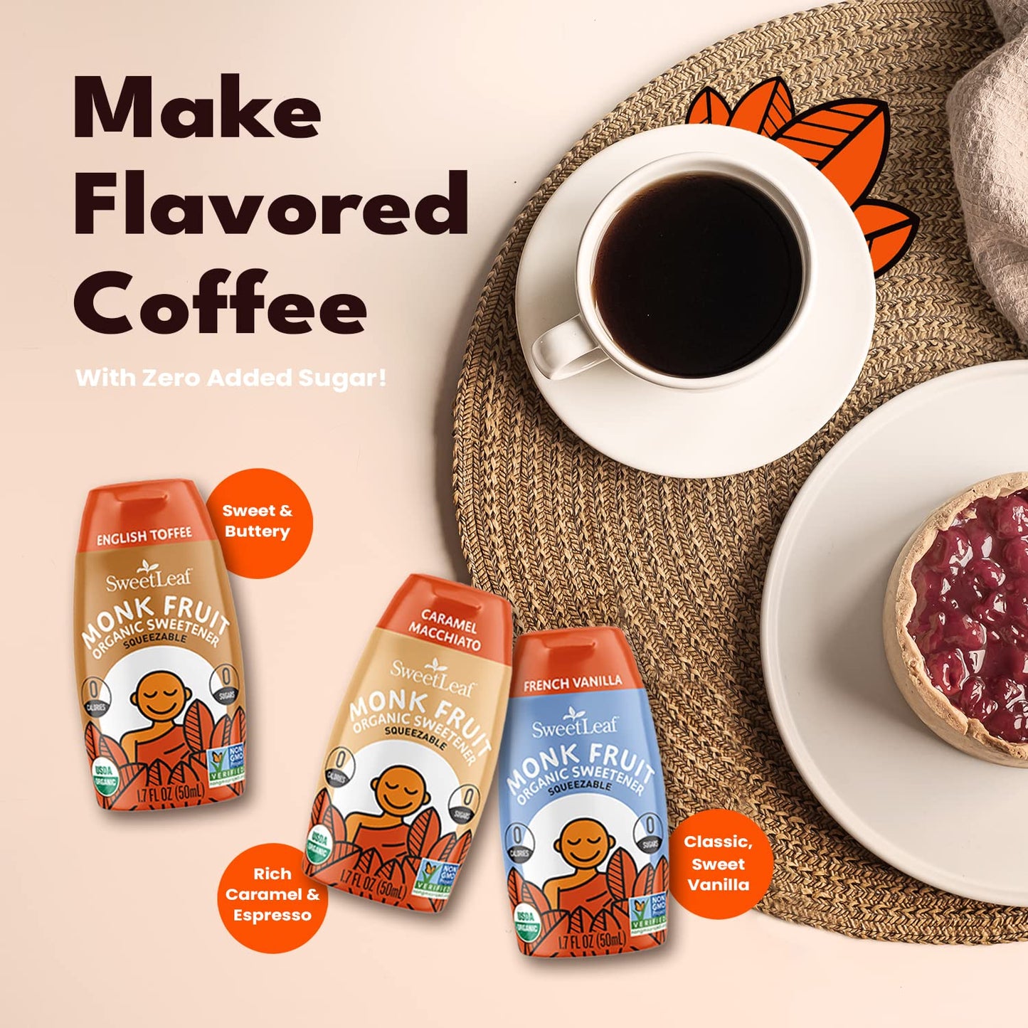 SweetLeaf Organic Monk Fruit Sweetener, Monk Fruit Extract, Sugar Free Monkfruit Sweetener, Keto Syrup for Coffee, Sugar Alterna
