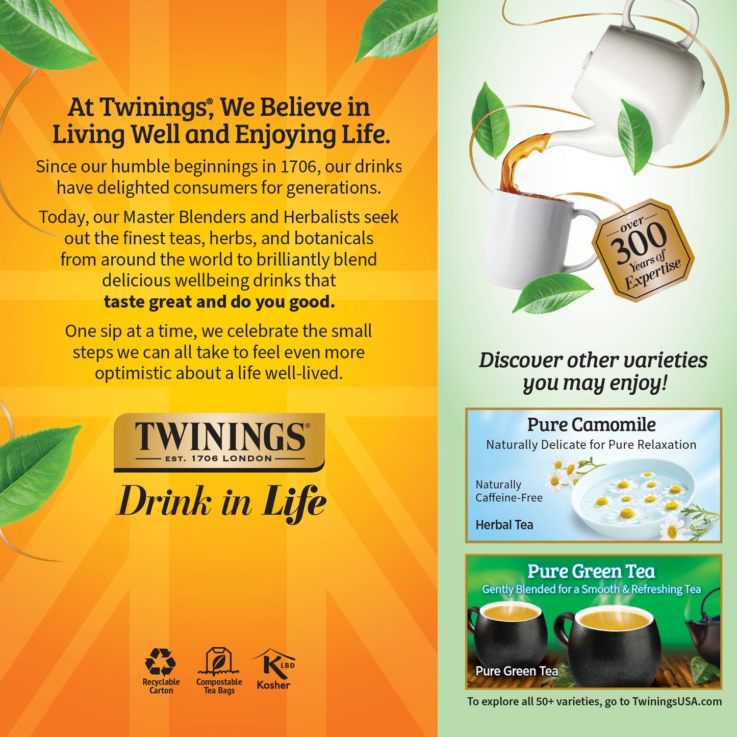 Twinings Peppermint Herbal Tea, Caffeine-Free, 25 Count (Pack of 6), Fresh Minty Flavor, Individually Wrapped Bags
