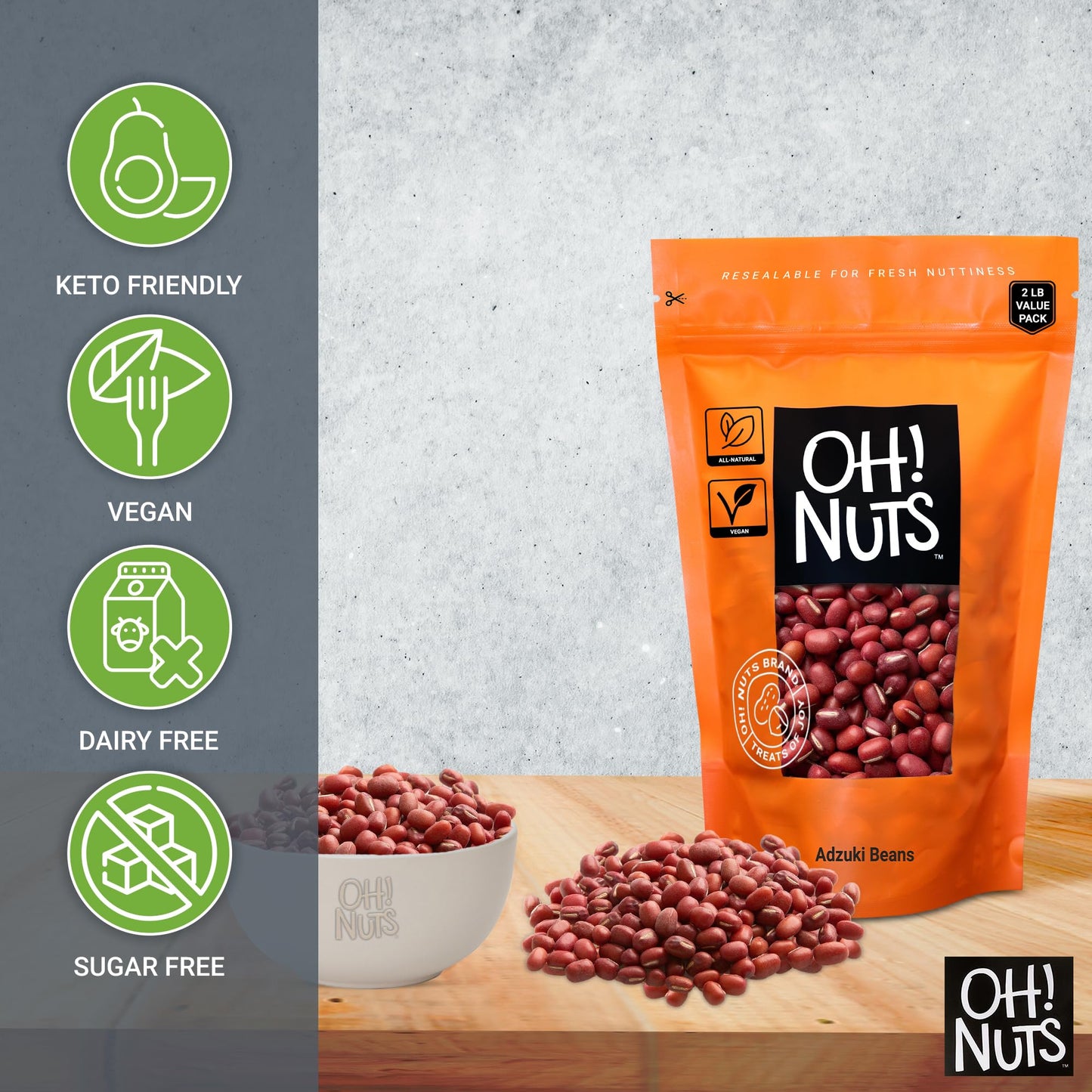 Adzuki Beans | Raw - 100% Natural | 2 Lb | Dried Red Mung Beans From Thailand | Packed In New York Zip-Seal Bag For Exceptional Freshness By Oh Nuts