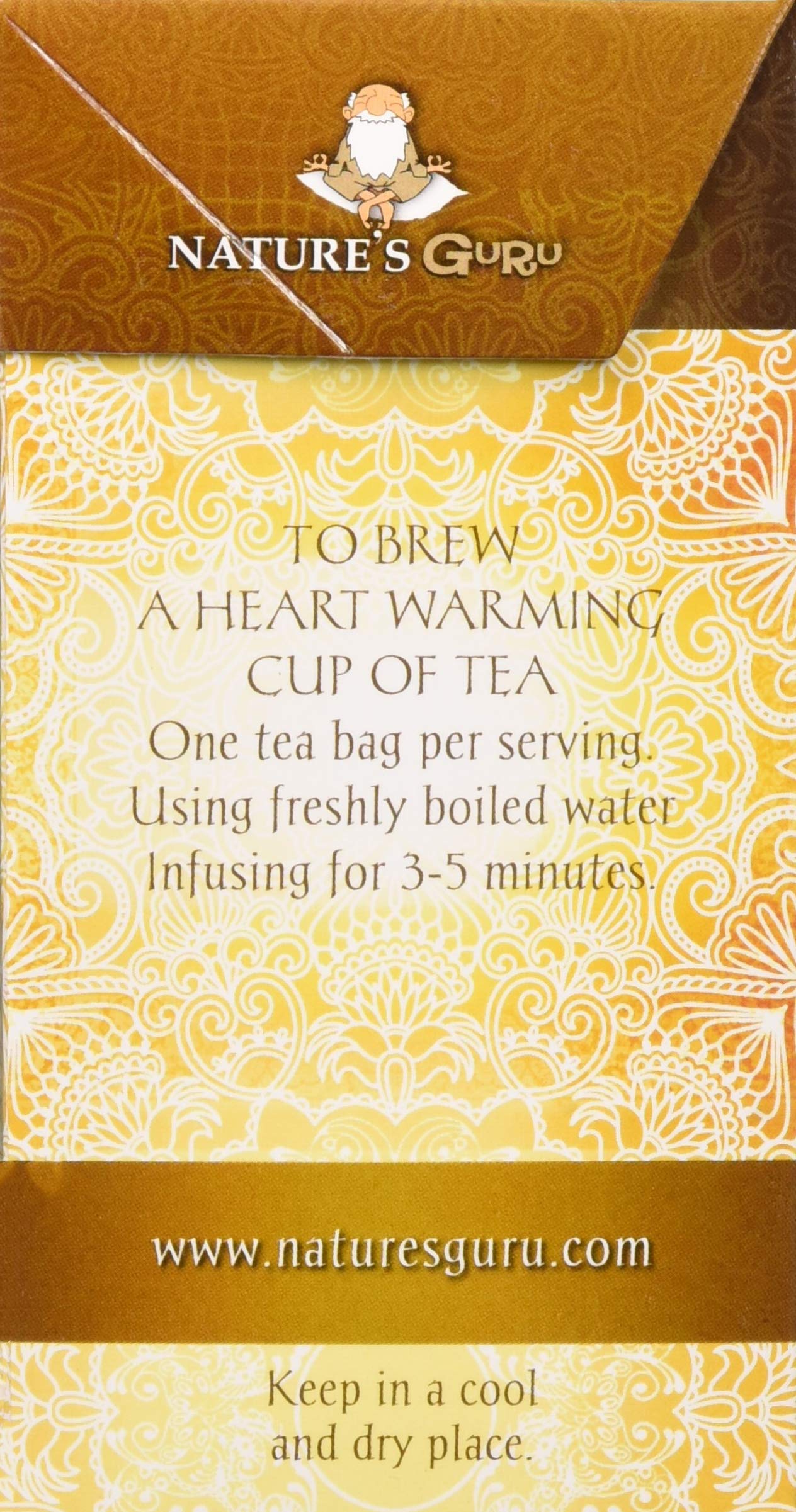 Nature'S Guru Organic Whole Leaf Black Tea Turmeric Ginger 25 Count Individual Tea Bags