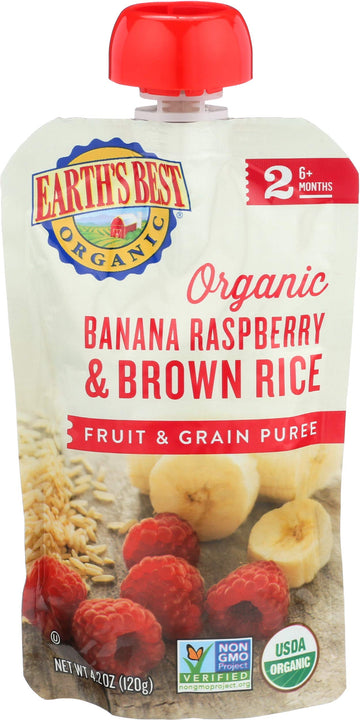 Earth'S Best Organic Stage 2 Batby Food, Banana, Raspberry & Brown Rice, Pouch, 4.2 Oz