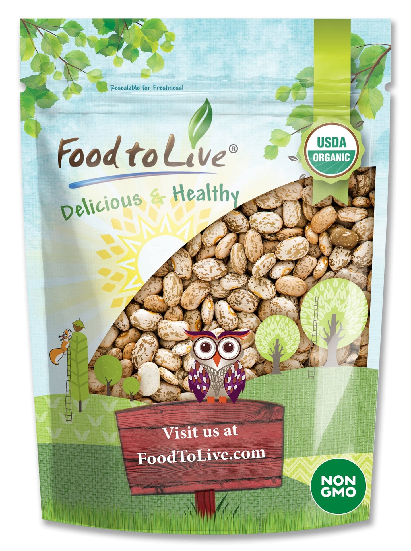 Food to Live Organic Pinto Beans, 5 Pounds, Non-GMO, Frijioles Pintos, Whole Dried Beans, Sproutable, Vegan, Kosher, High in Iro