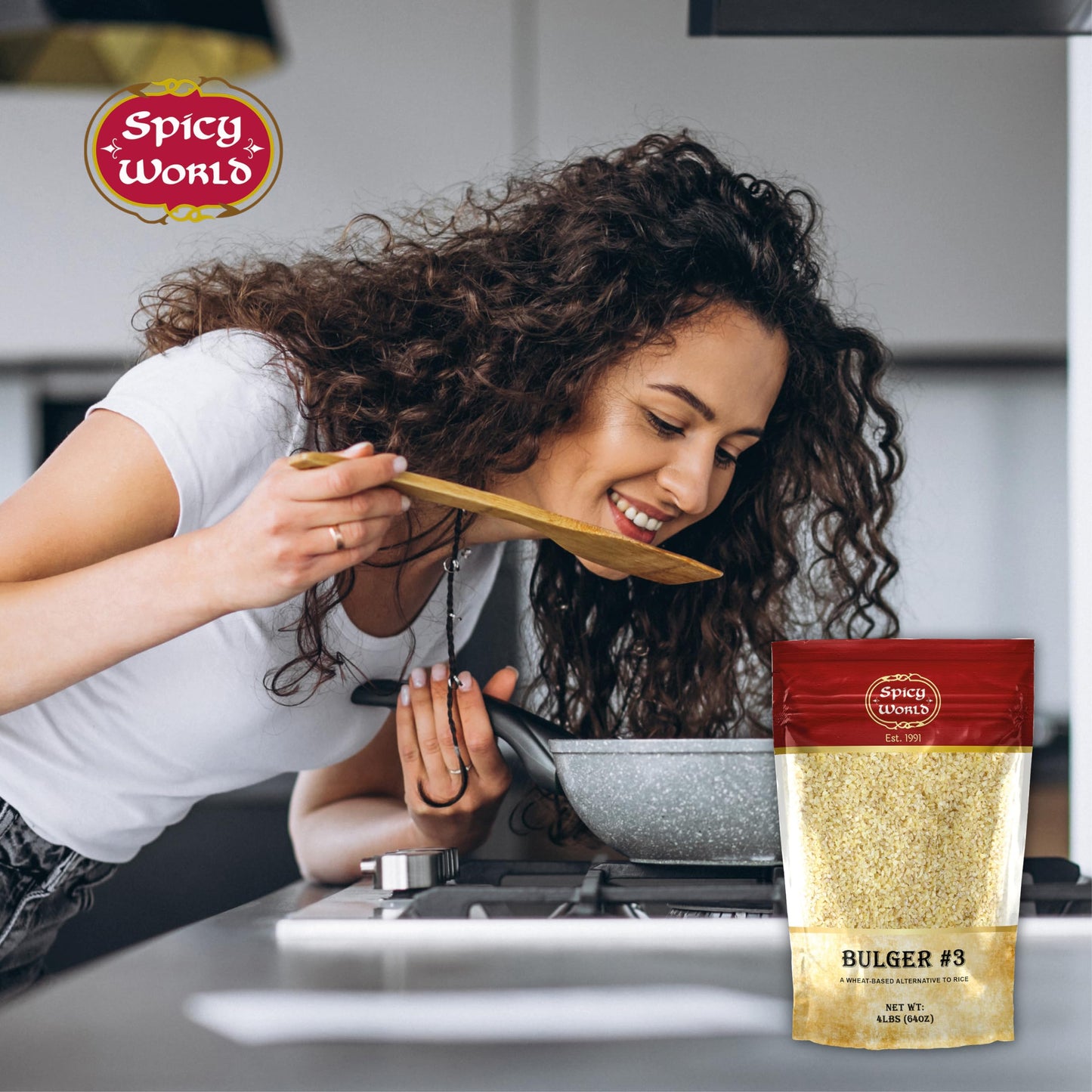 Spicy World Bulgur Coarse #3, 4 Lb Bag | Excellent Usa Grown Bulgur Wheat For Tabouleh | 100% Natural & Pure | Great For Vegan R