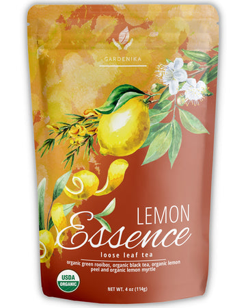 Gardenika Organic Black Loose Leaf Tea With Lemon Essence And Green Rooibos - Natural, Zesty, Citrus-Based Indian Herbs - Kosher