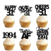 18pcs Black Glitter Happy 31st Dessert Cupcake Topper Pick for Funny Legend Since 1994 Theme Decor Supplies Men Women Happy 31 B